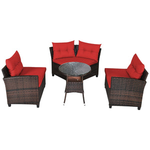 The sturdy and durable steel frame ensures sturdiness of the set<br>Tight and hand-woven rattan can withstand moderate rain or wind<br>Thick and soft cushion with a high-density sponge for your hip and back<br>Cover with the zipper of the seat cushion is 