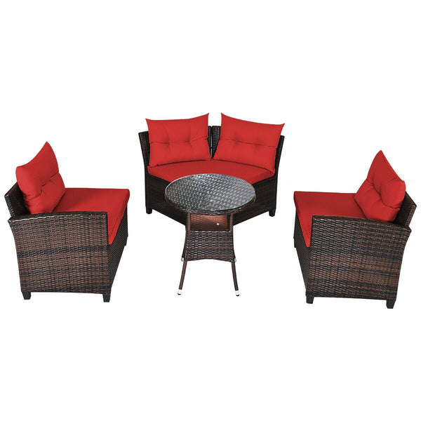 The sturdy and durable steel frame ensures sturdiness of the set<br>Tight and hand-woven rattan can withstand moderate rain or wind<br>Thick and soft cushion with a high-density sponge for your hip and back<br>Cover with the zipper of the seat cushion is 