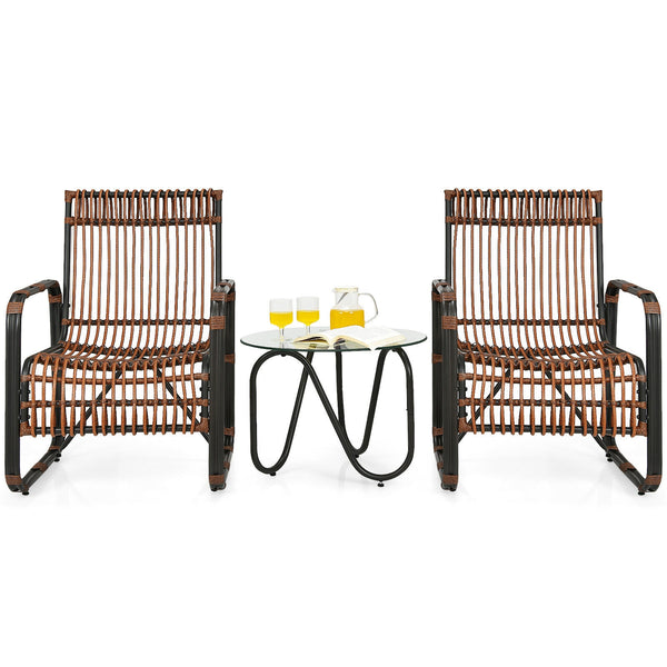 This patio furniture set includes 2 single chairs and a side table. You can place it on the patio  balcony  garden  poolside  or any other place in your home. Â  This wicker bistro set with a classic design will add a sense of elegance to your space. Sing