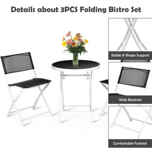 High quality and brand new<br>Including 2 chairs  and 1 coffee table with glass top<br>Durable textile fiber material<br>Sturdy steel frame<br>Folding frame make it convenient to store and move<br>The reinforced glass table top greatly increases the durab