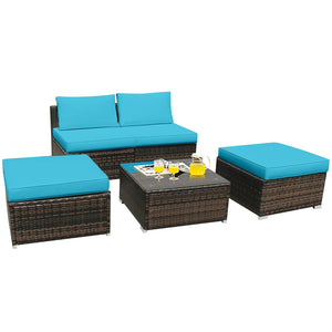 Power coated and solid steel frame adds sturdiness of the set<br>Tight and hand-woven rattan to withstand the change of weather<br>Exquisite table has a removable glass which is easy to clean<br>Aluminum feet at bottom protect bottom rattan and prevent sl
