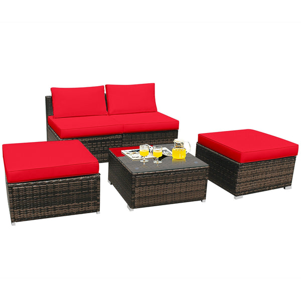 Power coated and solid steel frame adds sturdiness of the set<br>Tight and hand-woven rattan to withstand the change of weather<br>Exquisite table has a removable glass which is easy to clean<br>Aluminum feet at bottom protect bottom rattan and prevent sl