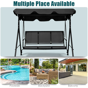 Able to comfortably sit and swing 3 people independently <br>Made of a high quality  weather-resistant steel frame with wide  sturdybase <br>Adjustable canopy design for optimal shade coverage and rain protection <br>Comfortable angle and well-ventilated 