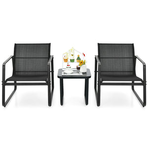 Brighten up your outdoor space with this 3-piece outdoor modern conversation set! Â  Made of anti-rust steel frame and fast-drying fabric  this patio bistro set can stay outside. Moreover  the widened seat  cozy backrest  ergonomic armrests and breathable
