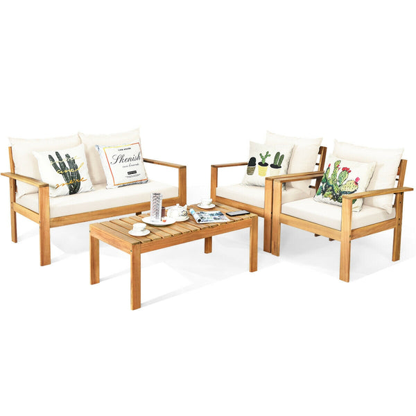 Made of solid acacia wood with FSC certification  superior durable<br>Thick and cozy cushion provides ultimate comfortable<br>Detachable cushions and waterproof for outdoor use<br>Freely DIY the furnish  for an optimal new look<br>Spend time with your fam