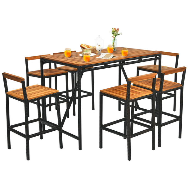 This outdoor high-dining set with 6 comfortable bar stools will be the perfect area for inviting your friends and family to enjoy the delicious foods together. Â  On the center of the tabletop  there is a 1.9" umbrella hole for putting your patio umbrella