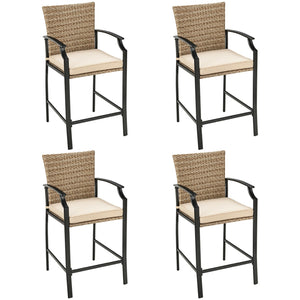 4 bar chairs and 1 bar table satisfy your multiple outdoor demands <br>Suitable for poolside  backyard  garden  etc. <br>Heavy-duty steel frame ensures high stability <br>Strong weight capacity: each chair 330 lbs and table 180 lbs <br>32" x 32" spacious 