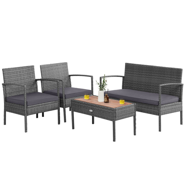 Including 2 single sofas  1 loveseat and 1 coffee table <br>Suitable for poolside  backyard  deck  garden  etc. <br>Ergonomic seat with soft cushions for extra comfort <br>Zippered design ensures easy removal and maintenance <br>Waterproof cushion cover r