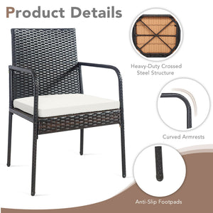 High-quality PE rattan for weather-resistant<br>Sturdy steel frame with powder-coated for rustproof<br>Avoid scratching the floor with anti-slip foot pads<br>Come with a strong loading capacity of up to 400 lbs<br>Padded cushions for a comfy sitting exper