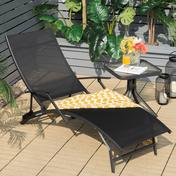 If you want to enjoy a lazy afternoon on your beautiful outdoors  these comfortable outdoor chaise lounge chairs are ready to be used! Â  The lightweight design allows you to carry these outdoor recliners to the desired places easier. What's more  the 5-p