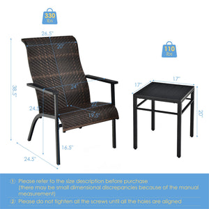 Made of weather-resistant PE rattan and thickened steel pipes with powder coating  this outdoor bistro set can stand the test of time. Â  Which also can be a beautiful addition to your garden  lawn  backyard  patio  balcony or other indoor areas. With com