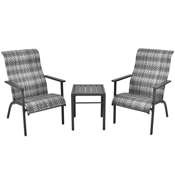 Made of weather-resistant PE rattan and thickened steel pipes with powder coating  this outdoor bistro set can stand the test of time. Â  Which also can be a beautiful addition to your garden  lawn  backyard  patio  balcony or other indoor areas. With com