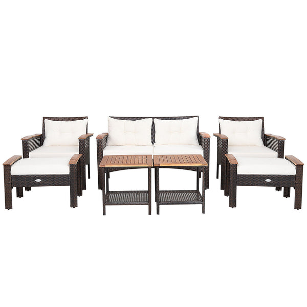 Ship and arrive in 3 boxes  delivery time may vary per box <br>All screws are well packed in the first box <br>Weather-resistant mix brown PE rattan for outdoor durability <br>Ensure strong stability with a sturdy steel frame and solid acacia wood <br>The