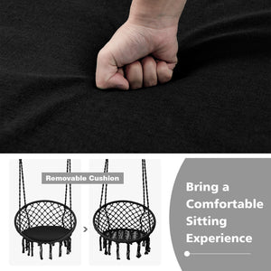 Great ways for indoor or outdoor relaxation with gentle swinging Inclined backrest and soft padded cushion for ultimate comfort Can be hung in 2 ways for different hanging places Included accessories (1 x S-shaped hook  1 x snap hook and 1 x strap) for gr