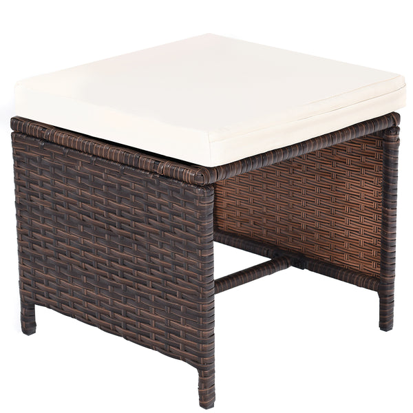 Deliver to you in 2 boxes<br>Fade-resistant and sun-protective hand-woven mix brown PE wicker for durability<br>Use this patio wicker set without worry thanks to its sturdy metal frame<br>6 armchairs and 4 ottomans for free combination<br>Suitable for dec