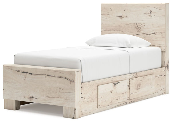 Lawroy - Light Natural - Twin Panel Bed With 2 Under Bed Storage Units