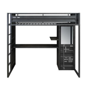  and shelf are conveniently designed to save space and maximize the use of smaller bedrooms. The gunmetal fi