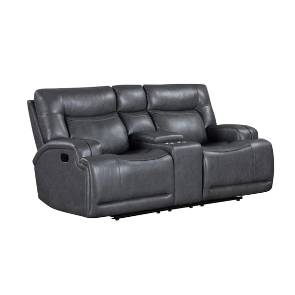 The Titan Reclining Console Loveseat in gray combines durability, comfort, and modern style for the ultimate seating experience. Crafted with hardwood plywood and engineered wood frames, this loveseat supports up to 350 lbs per seat, ensuring long-lasting