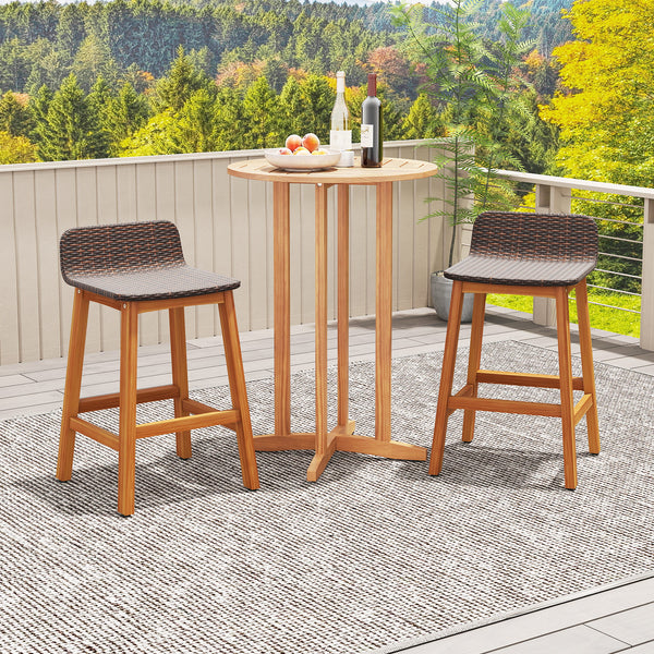 High-quality acacia wood construction for durability<br>Splinter-free surfaces for a smooth and safe touch<br>Ergonomic design with a supportive backrest and curved armrests<br>PE rattan seat is fade-resident for long-time use<br>Added footrests for a coz