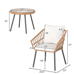 Hand-woven PE rattan combines durability with elegance<br>Soft cushions filled with high-elasticity sponge for added comfort<br>Easy-to-use zippers make it easy to detach and wash cushion covers<br>Thick metal tubes and triangular connectors for excellent