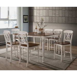  all carefully crafted with selected wood and veneers in rich buttermilk and dark oak finish. Matching side chairs offer overlapped -"X-" backrest design