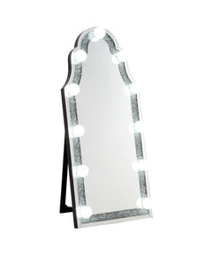 Accent Floor Mirror Hollywood Mirror Bulbs Not Included Beveled Mirrored Frame Trim: Faux Diamond Inlay & Clear Glass<br/><br/><b>Product Features</b><ul><li>Accent Floor Mirrorâ€§ Hollywood Mirrorâ€§ Bulbs Not Includedâ€§ Beveled Mirrored Frameâ€§ Trim: 