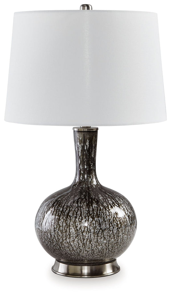 This accent lamp distinguishes itself in any setting. Its dark glass body is round and distinct, providing a mood of rustic romance.<br><br><b>Additional Dimensions</b><br><ul><li>Shade: 0-"</li><li>Cord length: 103-"</li></ul><br/><br/><b>Product Feature