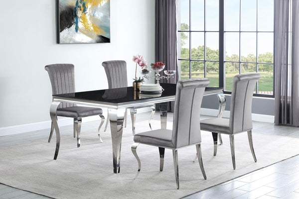 Carone 5-piece 81-inch Rectangular Black Glass Dining Set Grey
