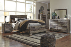 Derekson - 8 Pc. - Dresser, Mirror, Chest, Queen Panel Bed, 2 Nightstands - Multi Gray