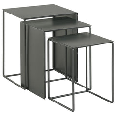 Simplicity of design shows itself to stellar effect in this three-piece industrial nesting table set. Offering versatility in your multi-functional living space, the three tables consolidate underneath the largest to minimize their footprint. Separate the