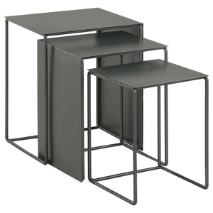 Simplicity of design shows itself to stellar effect in this three-piece industrial nesting table set. Offering versatility in your multi-functional living space, the three tables consolidate underneath the largest to minimize their footprint. Separate the