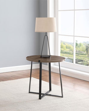  the table stands on a pair of intersecting U-shaped supports