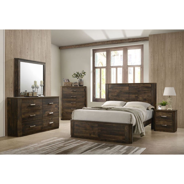 The Elettra bedroom collection provides a commanding presence in any bedroom. This contemporary bed features a rectangular headboard with low profile footboard and uniquely grooved panels, crafted with a transitional look that is an ideal addition to any 