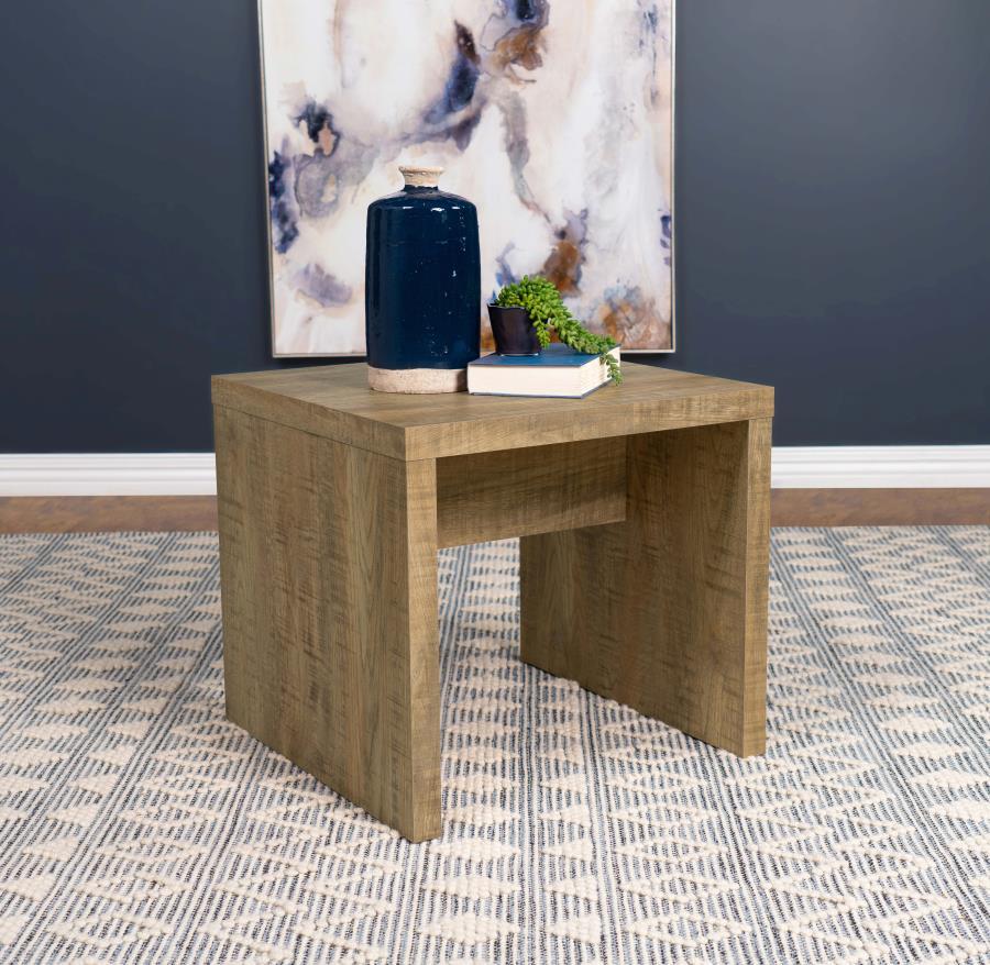 Modern simplicity meets rustic in a charming farmhouse end table. Robust design features rich, warm mango wood finishing that brings an earthy element to your decor. Realistically rendered roughhewn markings add rugged charm and natural character. The spa