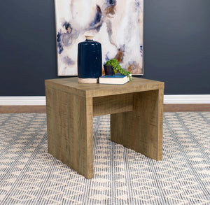  warm mango wood finishing that brings an earthy element to your decor. Realistically rendered roughhewn markings add rugged charm and natural character. The spa