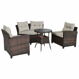 The sturdy and durable steel frame ensures sturdiness of the set<br>Tight and hand-woven rattan can withstand moderate rain or wind<br>Thick and soft cushion with a high-density sponge for your hip and back<br>Cover with the zipper of the seat cushion is 