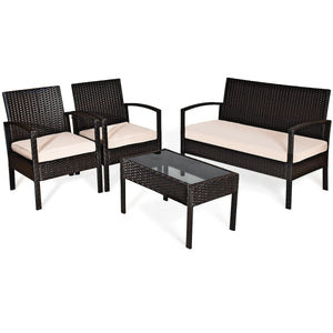 Including 1 loveseat  2 single sofas  and 1 table for a versatile use <br>High-quality steel frame with all-weather PE rattan wicker <br>Durable and sturdy for long-term service time <br>Large weight capacity up to 710 lbs (loveseat) <br>Anti-slippery pla