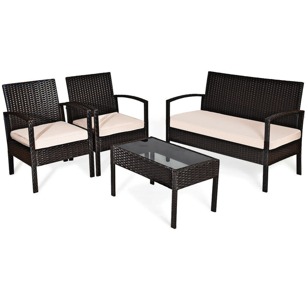 Including 1 loveseat  2 single sofas  and 1 table for a versatile use <br>High-quality steel frame with all-weather PE rattan wicker <br>Durable and sturdy for long-term service time <br>Large weight capacity up to 710 lbs (loveseat) <br>Anti-slippery pla