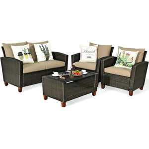 With modern and elegant appearance  the set will fit any style of decoration and decors perfectly. Â  Made of PE wicker and sturdy frame  the set has a large weight capacity and is weather-proof for durable use. Both single chair and loveseat feature ergo
