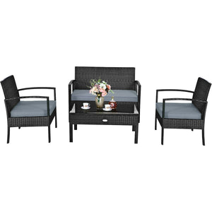 Made of sturdy and solid steel frame with all weather PE rattan  this patio rattan furniture set can keep stability and durability for long time use. Â  Breathable and soft cushions will hold you comfortably and the cover of cushion can be removed with sm