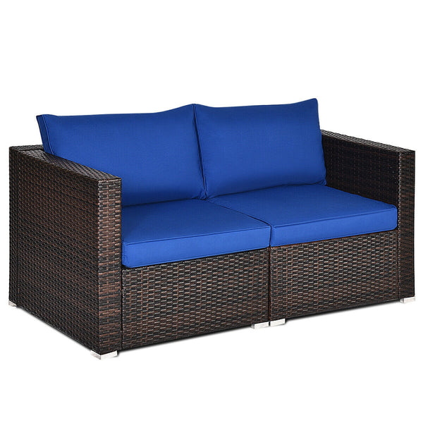 Power coated and solid steel frame adds sturdiness and durability<br>Tight and hand-woven rattan to withstand change of weather<br>2 of the corner sofas can be used separately<br>Aluminum foot pads protect bottom rattan from scratching<br>Wide armrest for