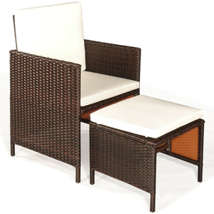 Made of PE wicker and sturdy steel frame ensuring weather resistance<br>Acacia wood tabletop makes sure the sturdiness and durability<br>Suitable for outdoor use with umbrella hole design<br>Cushioned seats with wide backrest bring you a comfortable exper