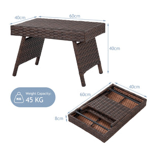 This brown gradient coffee table is made out of durable  weather-resistant resin and an open-weave material  which will not fray and can tolerate high summer temperatures. Â   Their contemporary design and ergonomic comfort are exactly the right combinati