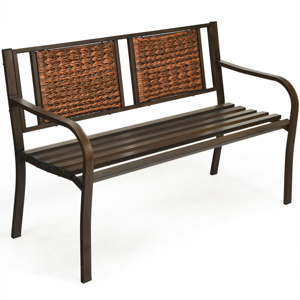 Enjoy your comfortable outdoor time with your friends or family members with this patio garden bench. Â  It is made of all weather PE rattan and powder coated steel frame  which ensure the durability and sturdiness for long servicing life. Meanwhile  the 