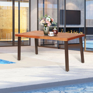 Â Acacia wood and steel materials ensure long time use<br>Â The surface of the table is waterproof and not to be scratched easily<br>Â 2â€ diameter umbrella hole with cover can be sealed again for a complete table<br>Â Widely used in the living room  gar