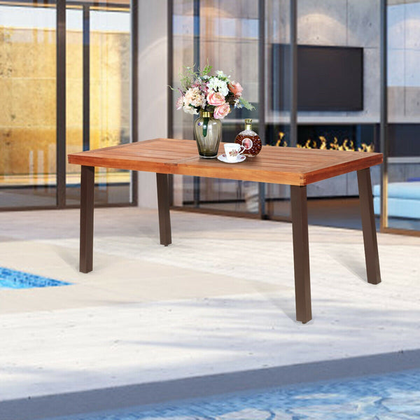 Â Acacia wood and steel materials ensure long time use<br>Â The surface of the table is waterproof and not to be scratched easily<br>Â 2â€ diameter umbrella hole with cover can be sealed again for a complete table<br>Â Widely used in the living room  gar