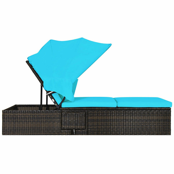 Ideal for indoor and outdoor use  suitable for beach  poolside  balcony and porch <br>PE rattan material  durable  environmentally friendly  weather resistant <br>Adjustable backrest and retractable canopy  meeting your different needs <br>Sponge padded s
