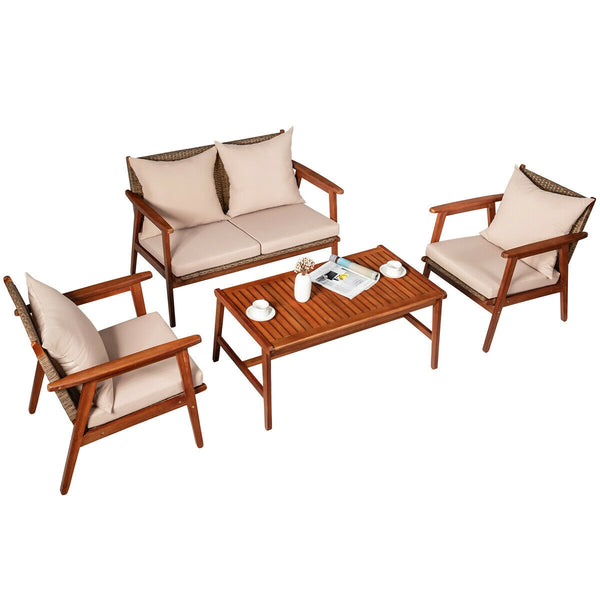Including 2 x Single sofa  1 x Loveseat  1 x Coffee table  4 x Seat cushion  4 x Back cushion  1 x User guide<br>Hand-woven rattan is breathable and comfortable<br>Thick and soft cushions will provide you excellent comfort<br>Cover with the zipper of the 