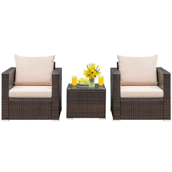 Made of sturdy steel and premium rattan  the sofa set is sturdy and durable which can be used for a long time. Â  Comes with a tempered glass top table  not only can you place some drinks or snacks on the hard tabletop to take conveniently but also some d