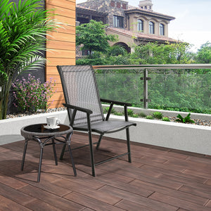 High quality and brand new <br>4 pieces folding textilene chairs with armrest <br>Steel frame  sturdy and durable <br>Folding feature  easy and simple to store or transport <br>Perfect for family gathering  party and outdoor camping <br>No assembly need 